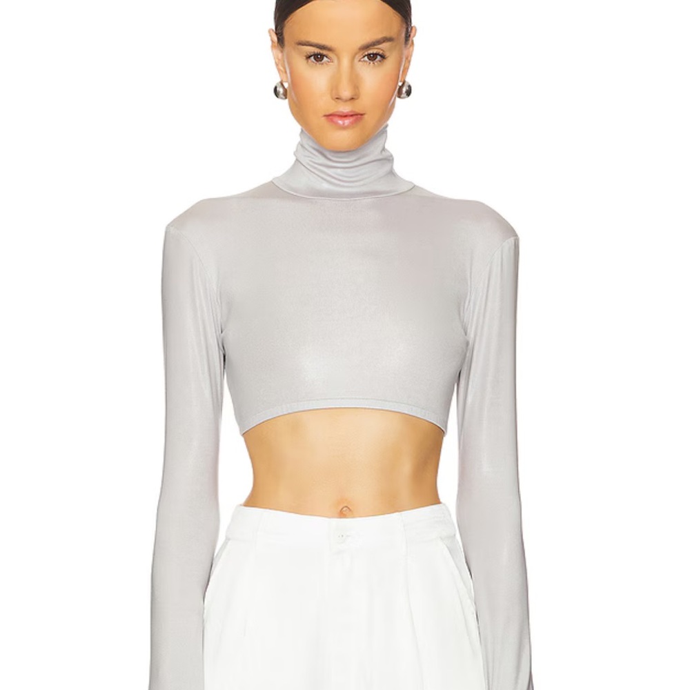 Norma Kamali Silver Turtleneck Crop Top
